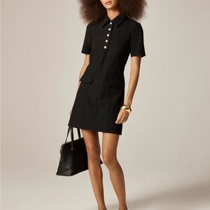 J. Crew Parc Black Polo-Style Dress with Gold Buttons 4 way stretch
